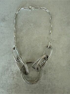 INC Silver Tone Statement Loop Necklace - Women Jewelry 20”